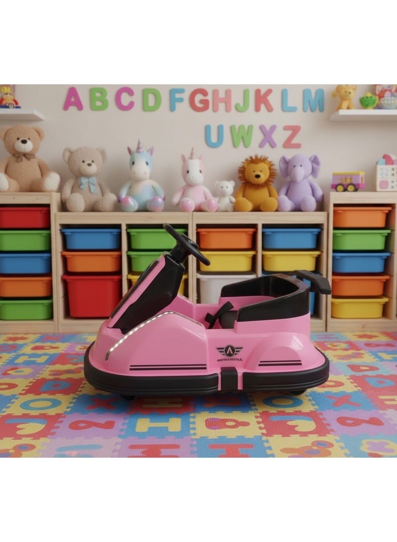 سيارة صحن طائر كهربائية فاخرة للأطفال مع ريموت كنترول وإضاءة LED متعددة الألوان وموسيقى بلوتوث - تقنية الدوران 360 درجة ووضع الهزاز للأطفال من عمر سنة إلى 8 سنوات - Image 3